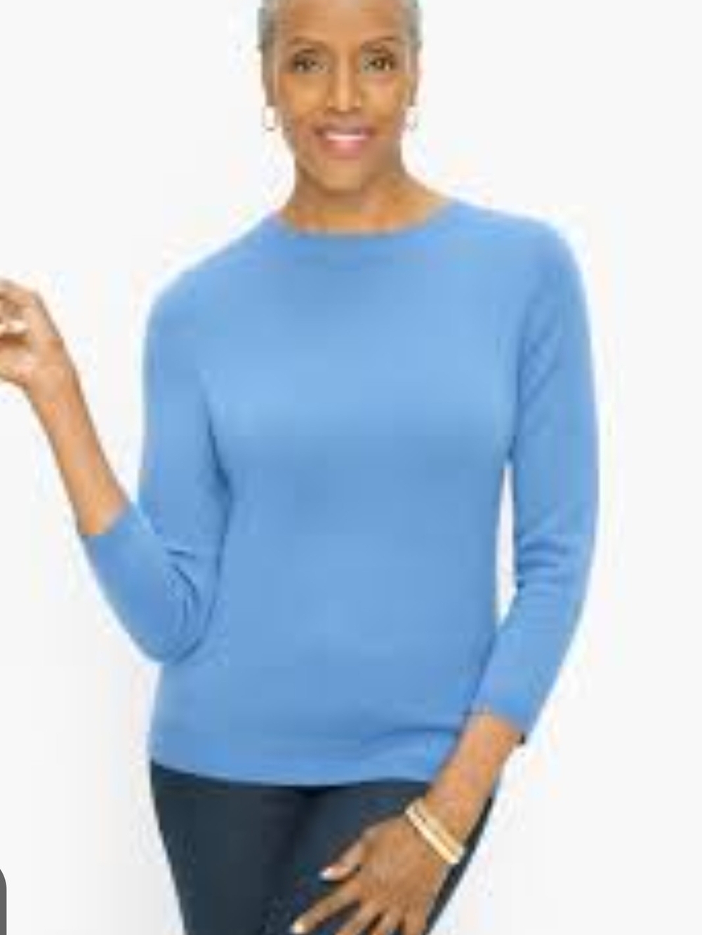 Talbots Audrey Cashmere Sweater Cornflower Blue Crewneck 3/4 Sleeve Size